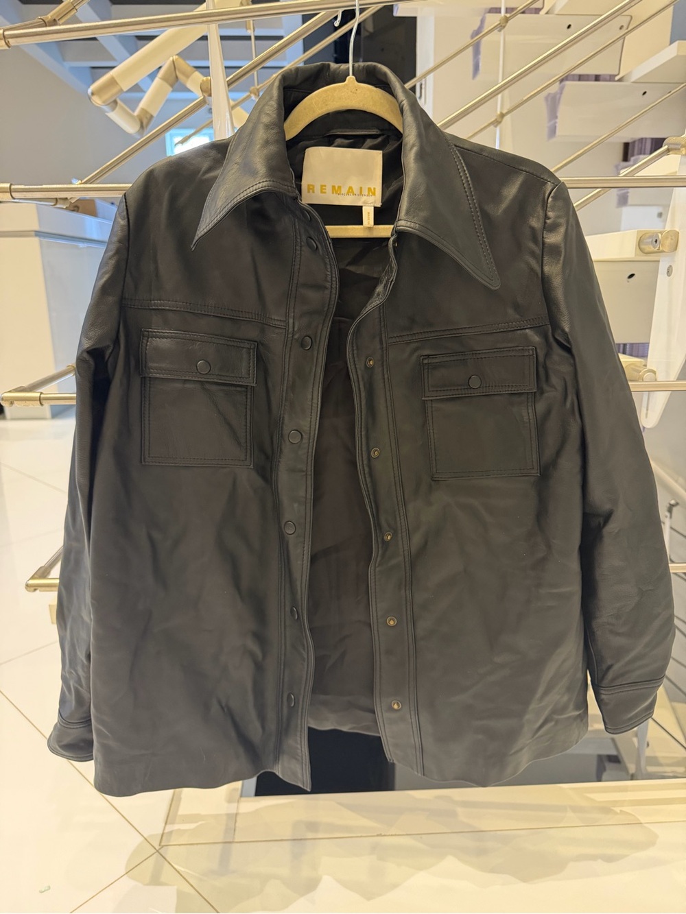 REMAIN ROSALEE BUTTON DOWN LEATHER SHIRT - Picture 2 of 7
